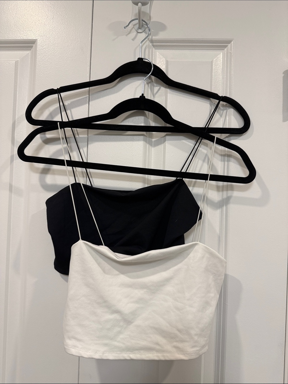 Lot of 2 Women’s Black & White Cropped Cami Tops
